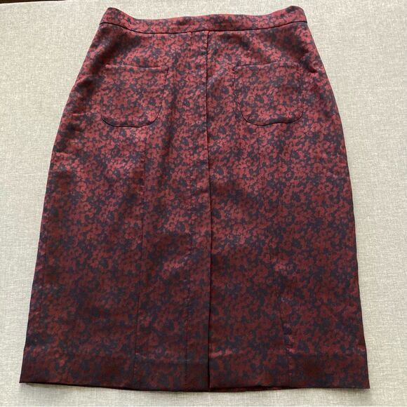 Libby London Chester Jacquard Skirt Career Pencil Navy Burgundy UK 12 US 8 - Picture 2 of 11